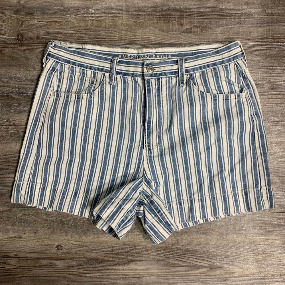 Pin stripe blue Jean shorts from American Eagle. High waisted, size 10.